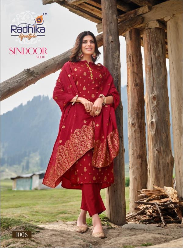 Radhika Sindoor Vol 1 Dola Silk Kurti Pant With Dupatta Collection